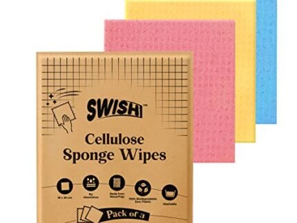 Swish Multi-Purpose Sponge Wipes (Pack of 3) | Reusable Kitchen Cleaning Sponge – 10x Absorbent | Multipupose Washable Sponge Wipes for Dry & Wet Use | Natural Cellulose Sponge Wipes for Kitchen