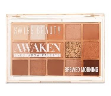 Swiss Beauty Awaken Eyeshadow Palette | Matte + Shimmer Finish | Long-Lasting | Blendable | Shade- 1. Brewed Morning, 11g