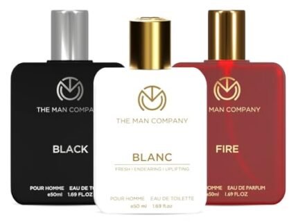 The Man Company Eau de Toilette Trio Perfume Gift Set , 50ml each – Fire, Blanc, Black | EDP & EDT Perfume for Man | Premium Luxury Long-Lasting Perfume Spray | Valentine Gift For Him | fresh scent for daily office wear | Valentine gift Set for Boyfriend , Husband