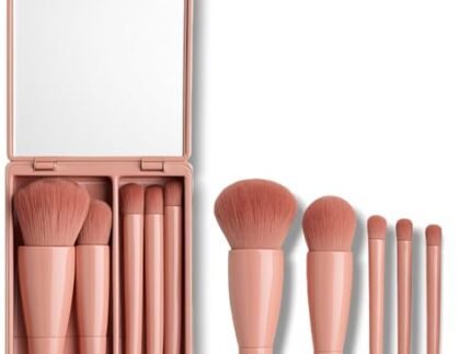 Travel Makeup Brush Set – Mini Portable Cosmetic Brushes Kit for Face Eye Foundation, For Eyeshadow And Easy Blending – Compact Beauty Tools (Brown, 5 Piece Set)