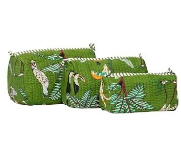 Travel Toiletry Bag – Unisex Makeup & Shaving Kit Organizer with Handle – Multipurpose Cosmetic Pouch for Travel & Storage – Turquoise Blue Jungle Print Pack of 3(Large,Medium,Small) (Green)