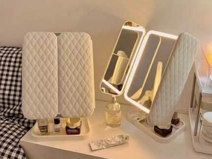 Vanity Makeup Mirror,1X/2X/3X Tri-fold Makeup Mirror with 21 Led Lights, Adjustable Touch Screen Lighted Mirror Dressing Mirrors, Gift for Women(White)