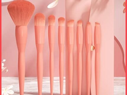 Wolpin Makeup Brush Set (8 Piece) Pink with PU Bag Synthetic Bristle Foundation Face Powder Blush Eyeshadow Brush Makeup Brush Kit