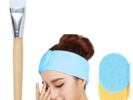 Women Adjustable Facial Headbands and Facemask Applicator Brush and Face Cleaning Sponges Combo Multi-color_4 Pieces