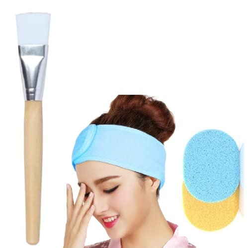 Women Adjustable Facial Headbands and Facemask Applicator Brush and Face Cleaning Sponges Combo Multi-color_4 Pieces Women Adjustable Facial Headbands and Facemask Applicator Brush and Face Cleaning Sponges Combo Multi-color_4 Pieces
