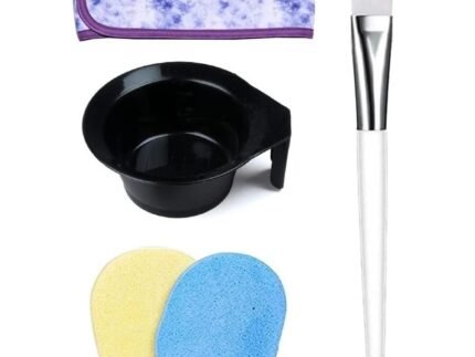 Women Face Pack Brush with Bowl, 2 Face Cleaning Sponge and Facial Headband | Beauty Salon Spa Professional Styling Facial Applicator Bowl with Handle | Facial Bowl, Puff & Brush combo 5pcs