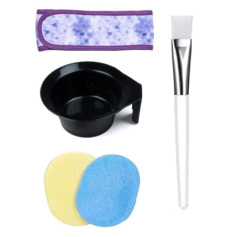 Women Face Pack Brush with Bowl, 2 Face Cleaning Sponge and Facial Headband | Beauty Salon Spa Professional Styling Facial Applicator Bowl with Handle | Facial Bowl, Puff & Brush combo 5pcs Women Face Pack Brush with Bowl, 2 Face Cleaning Sponge and Facial Headband | Beauty Salon Spa Professional Styling Facial Applicator Bowl with Handle | Facial Bowl, Puff & Brush combo 5pcs