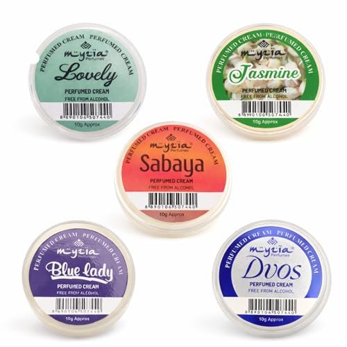 Women Solid Perfume Cream Combo (Pack of 5) – Lovely, Sabaya, Jasmine, Blue Lady & DVOS | Alcohol-Free 10g Each | Cream Perfume, Wax & Skin Perfume | Pocket Perfum Women Solid Perfume Cream Combo (Pack of 5) – Lovely, Sabaya, Jasmine, Blue Lady & DVOS | Alcohol-Free 10g Each | Cream Perfume, Wax & Skin Perfume | Pocket Perfum