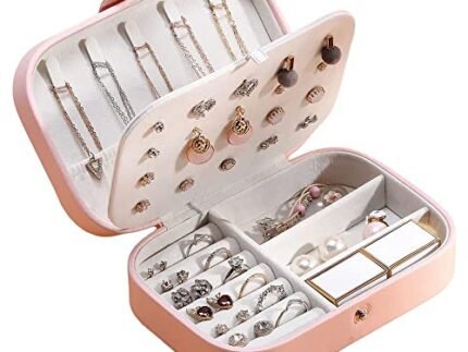YouBella Jewellery Organiser PU Leather Zipper Portable Storage Box Case with Dividers Container for Rings, Earrings, Necklace Home Organizer, Pink (Style 2)