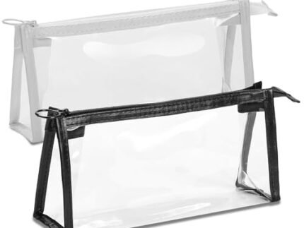 Zollyss Clear Travel Toiletry Bags, 2 Pack Transparent Makeup Pouches with Zipper, Small Cosmetic Organizer for Home, Office, Vacation, White