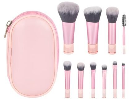 10 Pcs Professional Makeup Brush Set with Travel Case – Soft Synthetic Bristles Face & Eye Brushes Kit for Foundation, Powder, Blush, Eyeshadow & Daily Makeup Use (pink)