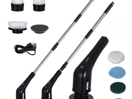 AGARO Royal Electric Spin Scrubber, Cleaning Brush Scrubber for Home, 400RPM/Mins – 8 Replaceable Brush Heads – 90Mins Work Time,3 Adjustable Size,2 Adjustable Speeds for Bathroom,Glass, Car, Black