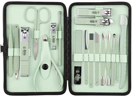 Beauté Secrets Nail Cutter Set, 18 Pieces Grooming Kit (Eyebrow Razor, Tweezer, Hair Plucker, Baby Nail Cutter, Ear Cleaner,Nail Cleaner,) Pedicure Gift for Men and Women (Green)