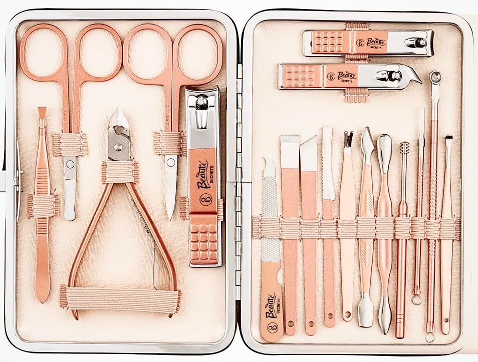 Beauté Secrets Manicure Kit, pedicure tools for feet, Nail Clipper, Manicure Pedicure kit for women and Men, 18 Pieces,Perfect Gifts for Women and Men (Rose Gold) Beauté Secrets Manicure Kit, pedicure tools for feet, Nail Clipper, Manicure Pedicure kit for women and Men, 18 Pieces,Perfect Gifts for Women and Men (Rose Gold)