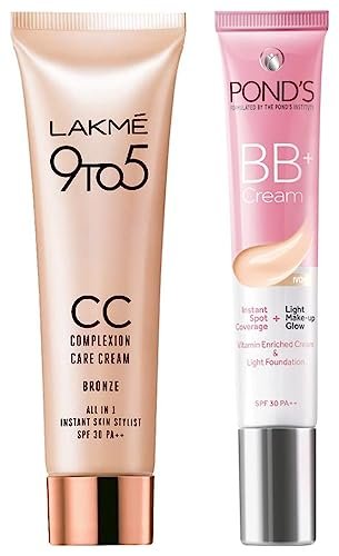 Pond’s White Beauty BB+ Fairness Cream 01 Original, 18 g And LAKMÉ Complexion Care Face Cream, Bronze, 9g Pond’s White Beauty BB+ Fairness Cream 01 Original, 18 g And LAKMÉ Complexion Care Face Cream, Bronze, 9g