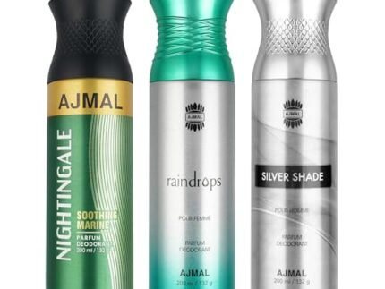 Ajmal 1 Nightingale for Men & Women, 1 Raindrops Femme for Women and 1 Silver Shade for Men Deodorants each 200ML Combo pack of 3 (Total 600ML)