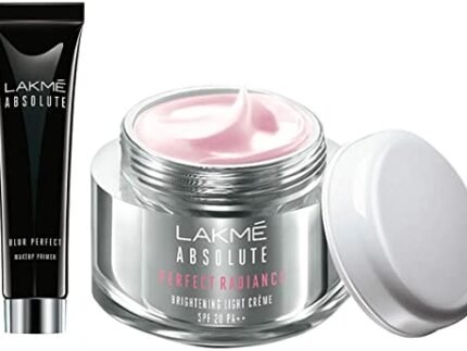 Lakme Absolute Blur Perfect Matte Face Primer, Peach, 10g & Lakme Absolute Perfect Radiance Brightening Light Crème with Niacinamide & Micro crystals, 50g