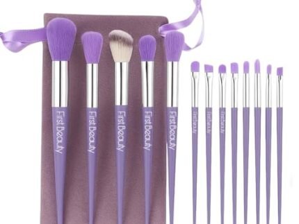 FirstBeauty Premium Makeup Brush Set 13 PCS | Ultra Soft Synthetic Bristles | Eye and Face Makeup Brushes with Carry Pouch | Foundation Blending Eyeshadow Contour Highlighter Brushes (Purple)