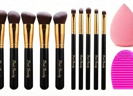 Professional Makeup Brush Set with Beauty Blender Sponge & Silicone Brush Cleaner – Soft Synthetic Bristles, Foundation, Concealer, Eyeshadow & Face Makeup Tools