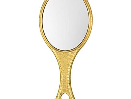 3.5 Inch Hand Mirror, Handheld Mirror with Handle, Portable Mirror, Personal Makeup Plastic Oval Mirror Set of 2 – Gold