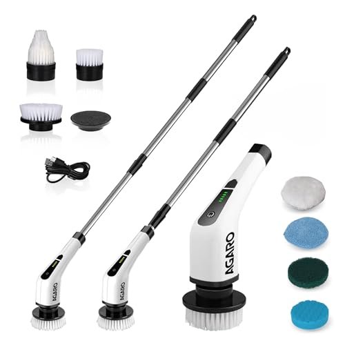 AGARO Royal Electric Spin Scrubber, Cleaning Brush Scrubber for Home, 400RPM/Min, 8 Replaceable Brush Heads, 90 Min Work Time, 3 Adjustable Size, 2 Adjustable Speeds, for Bathroom, Floor Tiles, White AGARO Royal Electric Spin Scrubber, Cleaning Brush Scrubber for Home, 400RPM/Min, 8 Replaceable Brush Heads, 90 Min Work Time, 3 Adjustable Size, 2 Adjustable Speeds, for Bathroom, Floor Tiles, White
