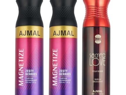 Ajmal 2 Magnetize for Men & Women and 1 Sacred Love for Women Deodorants each 200ML Combo pack of 3 (Total 600ML)