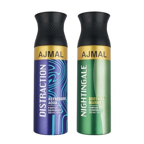 Ajmal Distraction & Nightingale Deodorant Combo pack of 2-200 ml each for Men and Women Aromatic, Woody Marine Ajmal Distraction & Nightingale Deodorant Combo pack of 2-200 ml each for Men and Women Aromatic, Woody Marine
