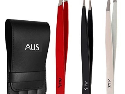 Alis Professional Tweezers Set of 3 For Facial Hair, Ingrown Hair, Splinter and Blackhead Remover Red, White, Black /1Set