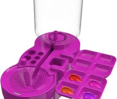 Amazon Brand – Umi 3-in-1 Paint Brush Cleaner with Paint Tray | Water Circulation Rinser with Drain & Brush Holder | Painting Supplies for Acrylic, Watercolor & Water-Based Paints (Purple)