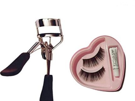Angelie Eyelashes Curler And Artificial Bonjour Eyelashes With Glue, Parlour Accessories Combo For Women And Girls
