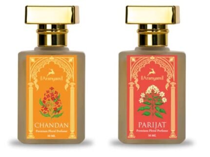 Aranyam Perfumes Natural Parijat & Chandan (Sandalwood) Perfume Combo for Men & Women Long Lasting Fragrance Premium Floral Parfum Ideal Gift for Couples (Pack of 2, 50 ml), Liquid