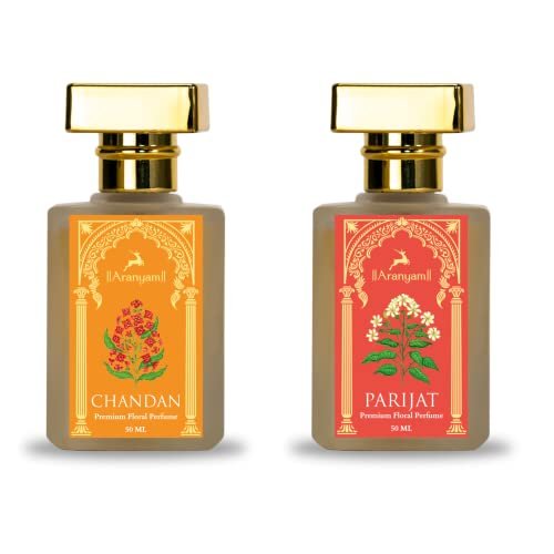 Aranyam Perfumes Natural Parijat & Chandan (Sandalwood) Perfume Combo for Men & Women Long Lasting Fragrance Premium Floral Parfum Ideal Gift for Couples (Pack of 2, 50 ml), Liquid Aranyam Perfumes Natural Parijat & Chandan (Sandalwood) Perfume Combo for Men & Women Long Lasting Fragrance Premium Floral Parfum Ideal Gift for Couples (Pack of 2, 50 ml), Liquid