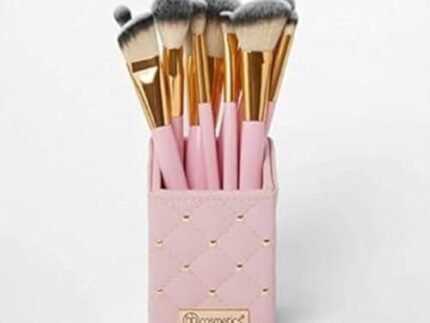 BH Cosmetics Studded Couture 12-Piece Makeup Brush Set with Designer Travel Case – Pink & Gold Professional Face and Eye Brushes (Pink Brush)