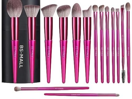 BS-MALL Makeup Brush Set 18 Pcs Premium Synthetic Foundation Powder Concealers Eye shadows Blush Makeup Brushes with black case (HOT PINK)