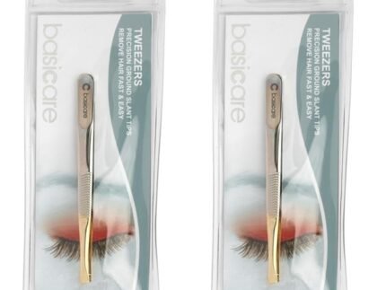 Basicare Hair Remover Tweezer,Tweezers for Eyebrows – Great Precision Plucker for Facial Hair Golden tip tweezer, Slant tip, Splinter and Ingrown Hair Removal, Hair Threading(Pack of 2)