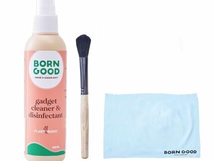 Born Good 3-in-1 Plant-Based Electronics & Gadget Disinfectant Cleaner Kit for Laptop, Smartphone, Monitor, Tablet, Camera, TVs with 1 Microfiber Cloths & Soft Brush
