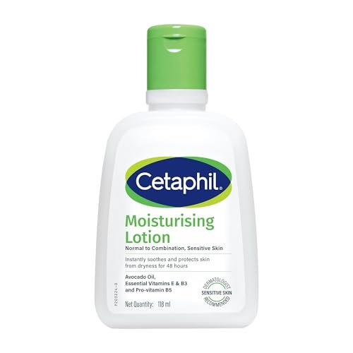 Cetaphil Moisturising Lotion 118 ml for Dry to Normal & Sensitive Skin | 48H Hydration with Niacinamide, Panthenol & Glycerin | Fragrance-Free, Non-Greasy, Dermatologist Recommended, For Face and Body Cetaphil Moisturising Lotion 118 ml for Dry to Normal & Sensitive Skin | 48H Hydration with Niacinamide, Panthenol & Glycerin | Fragrance-Free, Non-Greasy, Dermatologist Recommended, For Face and Body