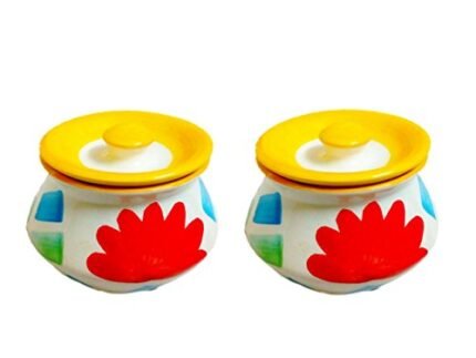 Classic Decorative Ceramic Achar Handi (3 Inch, Multicolour) – Set of 2