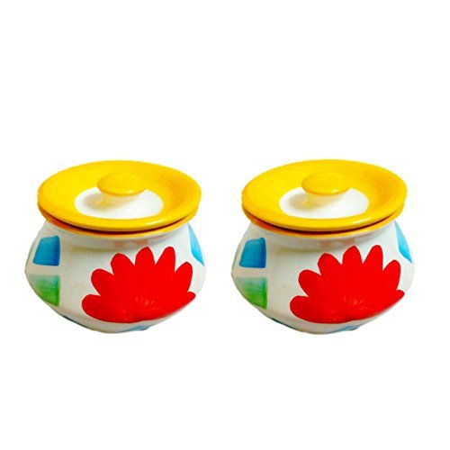 Classic Decorative Ceramic Achar Handi (3 Inch, Multicolour) – Set of 2 Classic Decorative Ceramic Achar Handi (3 Inch, Multicolour) – Set of 2