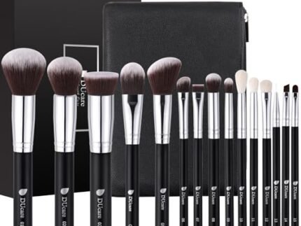 DUCARE Premium Synthetic Kabuki Foundation Eyeshadow Makeup Brushes with Cosmetic Bag Set (Black), 15 Pcs