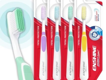 Enshine Advance Clean + Toothbrush Set | Ultra Soft Bristles, Compact Brush Head & Effective Tongue Cleaner | Complete Oral Care Manual Tooth Brush Set for Adults – Pack of 4 (Multicolor)