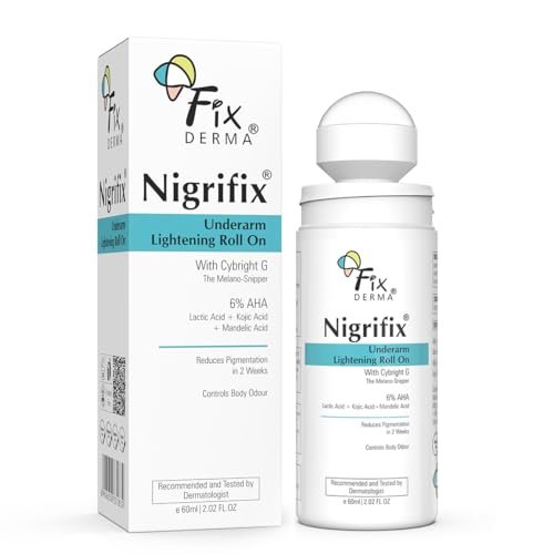 Fixderma Nigrifix Underarm Roll on with 6% AHA, Lactic Acid & 1% Mandelic Acid & Kojic Acid | Brightens Skin & Exfoliates Underarm | For All Skin Type, Men & Women – 60ml Fixderma Nigrifix Underarm Roll on with 6% AHA, Lactic Acid & 1% Mandelic Acid & Kojic Acid | Brightens Skin & Exfoliates Underarm | For All Skin Type, Men & Women – 60ml