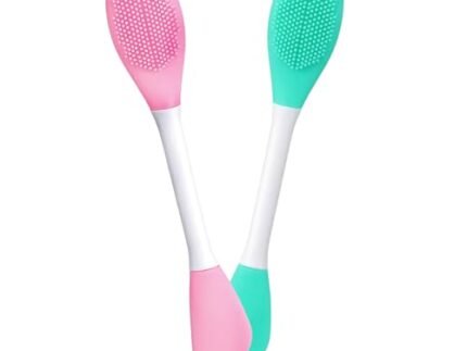 GLUN® 2 in 1 Face Mask Applicator Spetula & Lip Facial Cleansing Brush, Pack of 2 Made with Hygienic Soft Silicone Bristle For Gentle Exfoliation