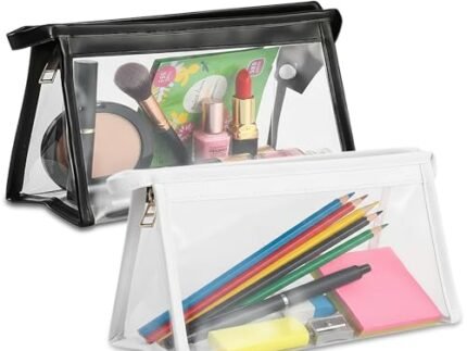 GLUN® Transparent Stationary Pouch with Zip Closing, Pack of 2 Black and White Unisex Pouch Organizer for School, Collage, Office, Multi-Purpose Pouch Pack of 2