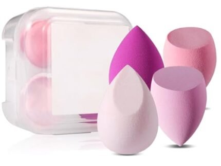 Gleva 4Pcs Makeup Blender Sponge Set, Soft Egg Shaped Blending Puff For Flawles Makeup, Blender for Liquid Foundation, Cream, Powder, Wet And Dry Makeup Applicator For Girls, Women (Pink)