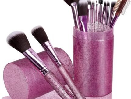 HUDACRUSH Beauty Glittery 12Pcs Professional Make Up Brush with a Storage Case| For Foundation, concealer, Powder, Eyeshadow, Lipliner Etc, For Women (Glitter Pink)