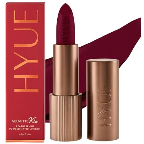 HYUE Velvette Kiss Matte Bullet Lipstick | Cherry Licious | Feather Light & Powder Finish | Long-Wear Intense Color | With Jojoba, Almond & Gooseberry | Smudge-Proof, Travel-Friendly, Precision Tip HYUE Velvette Kiss Matte Bullet Lipstick | Cherry Licious | Feather Light & Powder Finish | Long-Wear Intense Color | With Jojoba, Almond & Gooseberry | Smudge-Proof, Travel-Friendly, Precision Tip