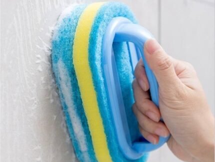 Handles Sponge Brush Blue Soft Magic Sponge Eraser Cleaning Bathtub Ceramic Tile Cleaner Kitchen Tool Household Cleaning Brush – Thick and Durable Sponge Brush for Cleaning Bathroom/Kitchen