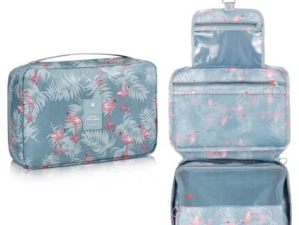 Hanging Cosmetic Toiletry Bag for Men Women Travel Organizer Accessory Toiletry Cosmetics Bag Nylon Waterproof Makeup Shaving Kit Pouch Bag for Men Women (Blue Flemingo, Cosmetic Bag)