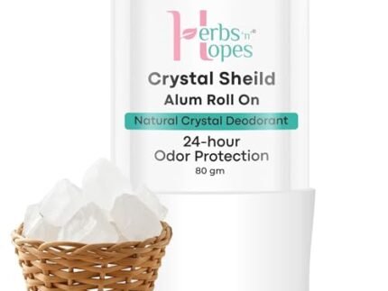 Herbs ‘n’ Hopes Alum underarm Roll on – Crystal Shield Roll-On Deodorant – 80g | Natural Alum Stick for Men & Women | Fragrance-Free, Non-Sticky, Eco-Friendly, Gentle on Skin